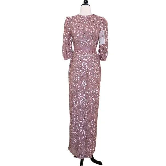 Mac Duggal 93790 Pink Rosewood Beaded Sequin Gown Puff Sleeve Formal Dress 16 - Picture 2 of 14